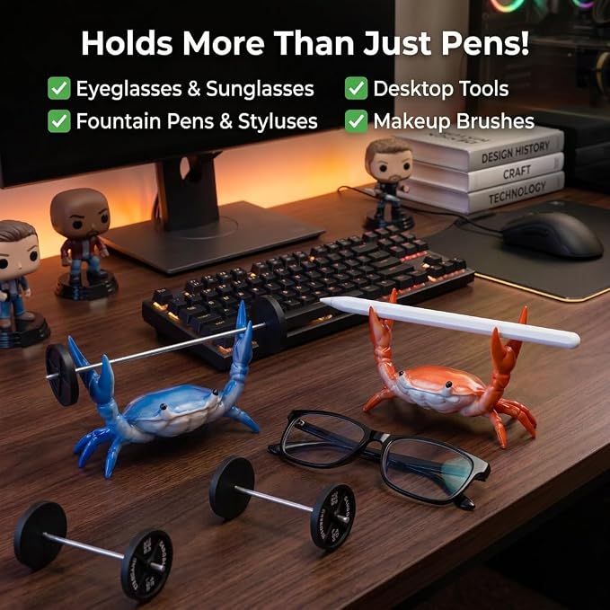 2 Pack Crab Pen Holder with 2 Mini Barbells, Funny Pen Holder for Desk, Cute Desk Accessories & Workspace Organizer, Novelty Gifts for Coworkers