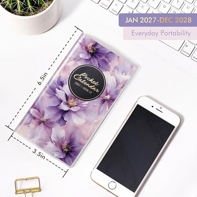 Pocket Calendar 2027-2028 for Purse, Small Pocket Planner 2027-2028 for Purse 3.5×6.5In, 24 Month Organizer from Jan 2027- Dec 2028 Mini Planner with Pvc Cover for Organizing & Planning