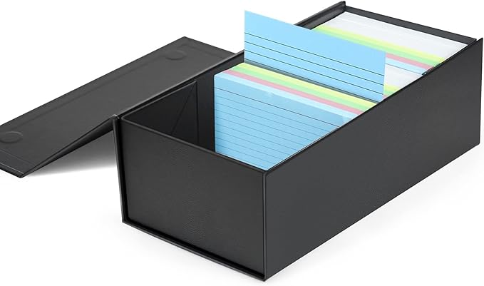 Harhana 3x5 Index Card Holder Card File Box Organizer, Hold 1200 3x5-Inch Flash Cards 1 Pack Black