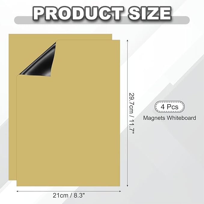 PATIKIL Dry Erase Board, A4 4 Pack Magnets Whiteboard Fridge Calendar to Do List Magnetic Board Office Supplies for Home Kitchen Refrigerator Desk Wall, Gold