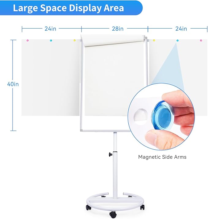 Maxtek Mobile Whiteboard 40 x 28 Inches, Magnetic Dry-Erase Flipchart Easel Stand with Height Adjustment, 2 Extendable Side Arms and 25-Sheet Paper Pad for Office, School, Home
