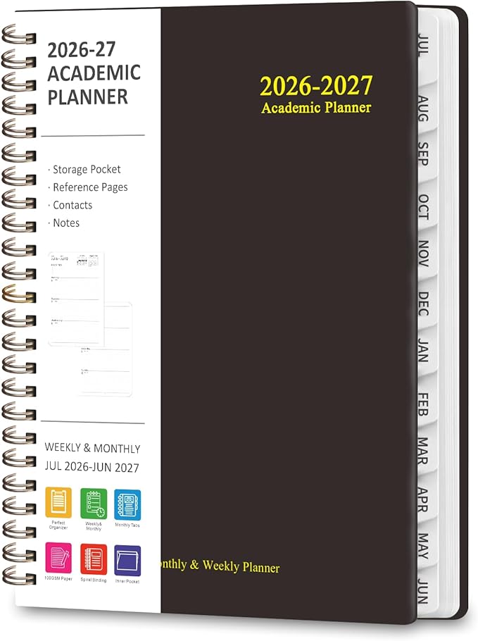Academic Planner 2026-2027, Weekly and Monthly Agenda Planner, Daily Calendar Planning Notebook (July 2026 - June 2033), School Teacher Student Supplies, Black