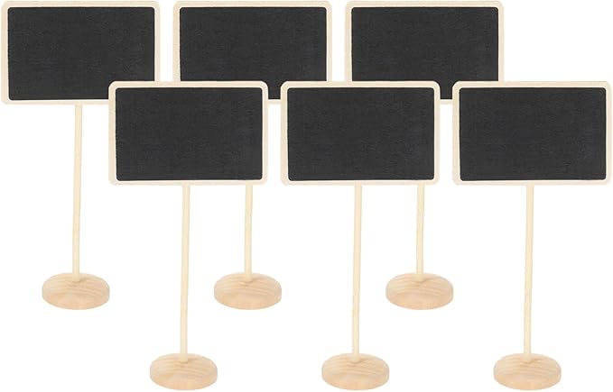 PATIKIL Mini Chalkboard Signs, 6Pcs Small Chalkboard with Easel Stand Wooden Rectangle for Food Labels Party Weddings Message Board Signs Event Decorations, Black (6.7"x3.1")