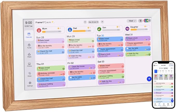 Digital Schedule Planner Syncs with Phone Calendar & Digital Photo Frame,Smart Calendar Display for Home Office, Touch Screen Electronic Organizer, Wall Mountable (White, 15.6inch)