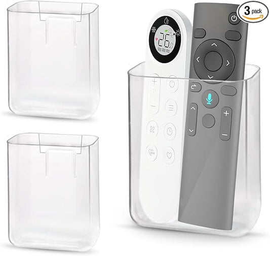 LELE LIFE 3Pcs Remote Control Holder Wall Mount, Adhesive Clear Acrylic Remote Holder Pen Pencil Dry Erase Marker Makeup Brush Holder Organizer for Office Home Storage, Small