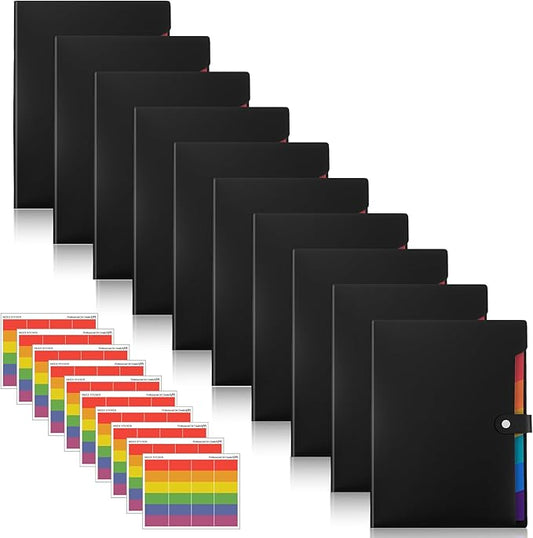 10 Pack Expanding File Folders with Stickers, Accordion-File-Organizer 7 Pocket Folder Organizer, A4 Letter Size Portable Paper Document Bill Receipt Organizer