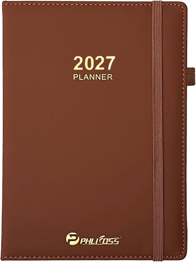 Daily Planner 2027 / Appointment Book, One Page Per Day, Jan - Dec 2027, Annual Daily Monthly Calendar Planner with Hourly Schedule and Monthly Tabs, 5.7" x 8.3" Agenda (Brown)