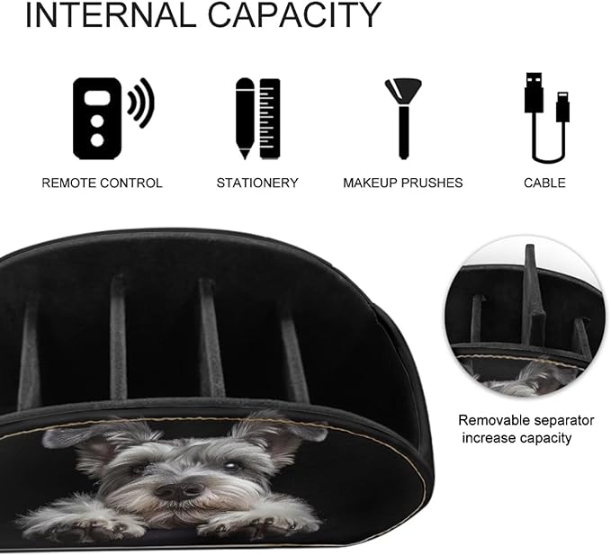 Forchrinse Yorkshire Terrier Remote Control Holder Organizer Box with 5 Compartments,Leather Remote Caddy Storage for Remote Controllers,Office Supplies,Pen,Makeup Brush
