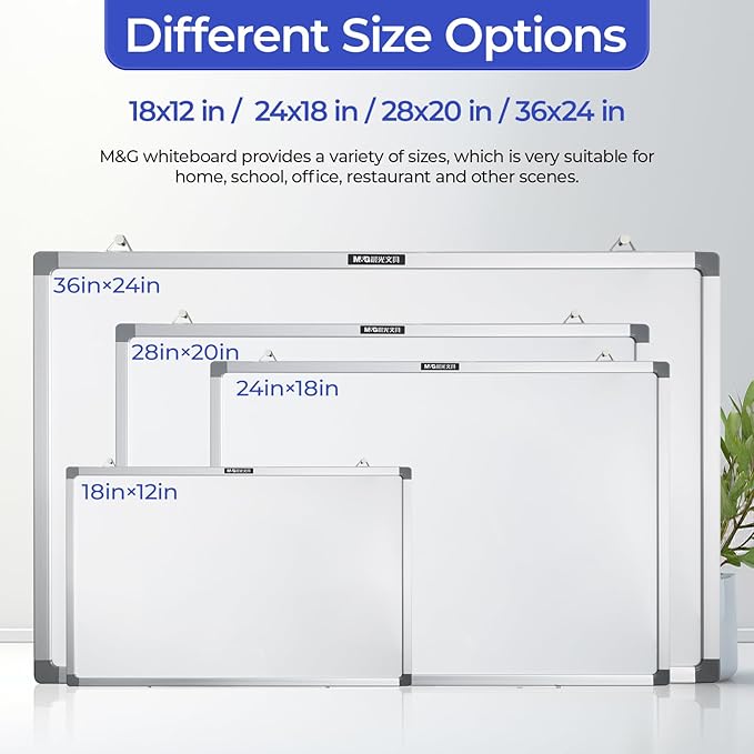 M&G Dry Erase Board Magnetic White Board for Wall, 24” x 18” Whiteboard with 2 Markers & 2 Magnets & 1 Eraser, Hanging Whiteboard with Silver Frame for Planning, Drawing, to Do List, Office Use