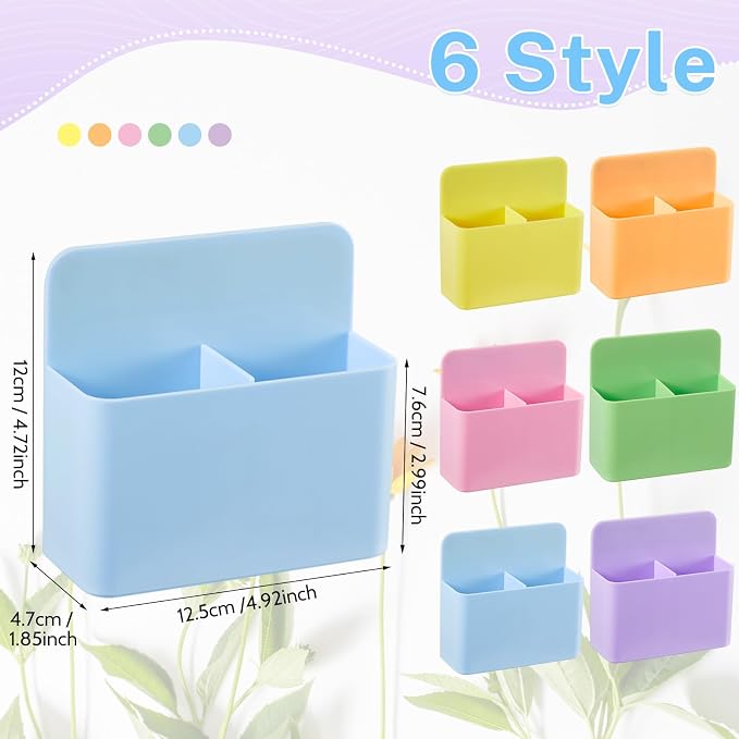 6 Pcs Magnetic Marker Holder for Whiteboard, Dry Erase Marker Organizer with Removable Divider, Magnetic Pen Holder for Classroom Office Locker Fridge File Cabinet (Macaron)