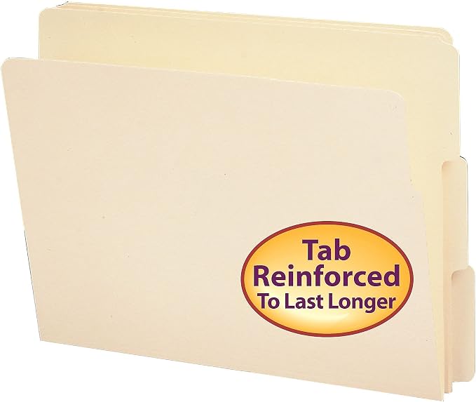 Smead End Tab File Folder, Shelf-Master Reinforced 1/3-Cut Tab, Letter Size, Manila, 100 per Box (24134)