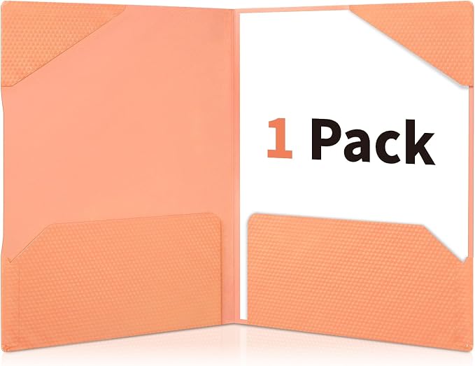 Sooez 1 Pack Plastic Folder, 2-Pocket Folder with Writable Category Label and Non-Slip Tabs, Fits A4/Letter Size Paper, Heavy-Duty Folders with Pockets for School, Office, Home (Orange)