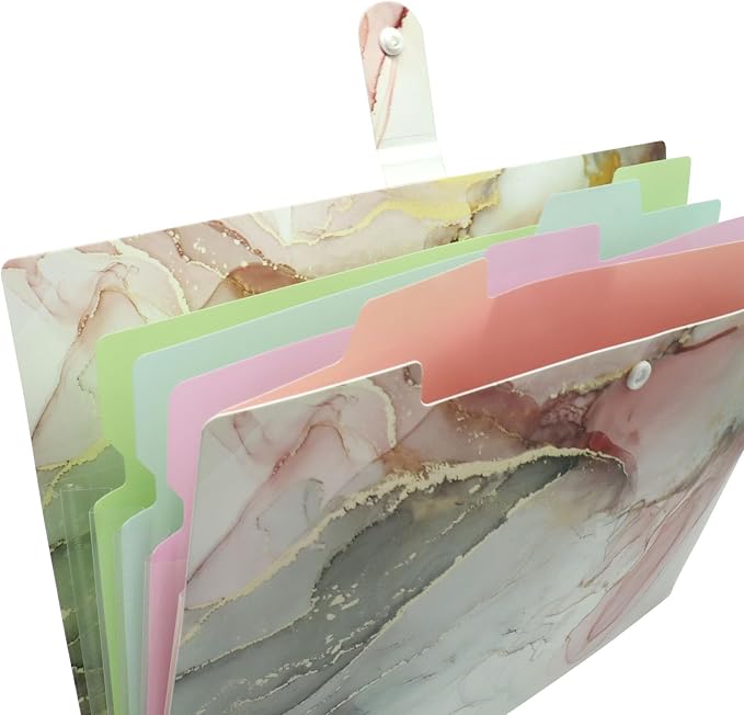 5 Pocket Expanding File Folder, Stylish Accordion Organizer with Labels, Letter Size Document Holder for School, Office, and Home Use, Letter/A4 Size(White)