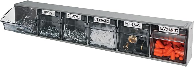 Deflecto Six-bin horizontal tilt bin storage system, 23-5/8w x 3-5/8d x 4-1/2h, Gray (20609B1PK)