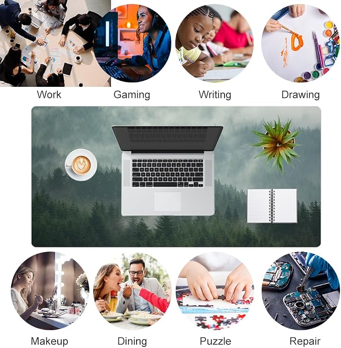 Colorful Star Large Mouse Pad, PU Leather Waterproof Desk Mat, Computer Gaming Mouse Pad, XXL Full Desk Mousepad Non Slip Desk Pad for School Office Home 31.5" x 15.7" - Foggy Forest Valley