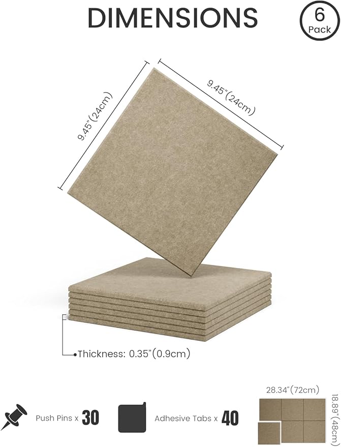 Fluxynara Felt Bulletin Board Tiles -28"x18" Cork Board Alternative for Office Decor, Push Pin Board Wall Organizer 6-Pack -Earth Brown