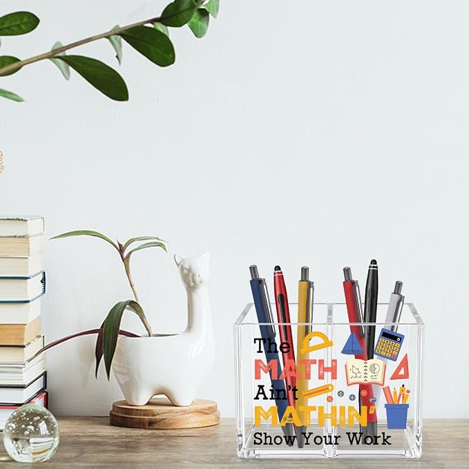 Funny Math Acrylic Cosmetic Pencil Pen Holder Funny Math Teacher Pen Holder Cup Teacher Gifts for Men Women Mathematician Decor for Office Desk Accessories