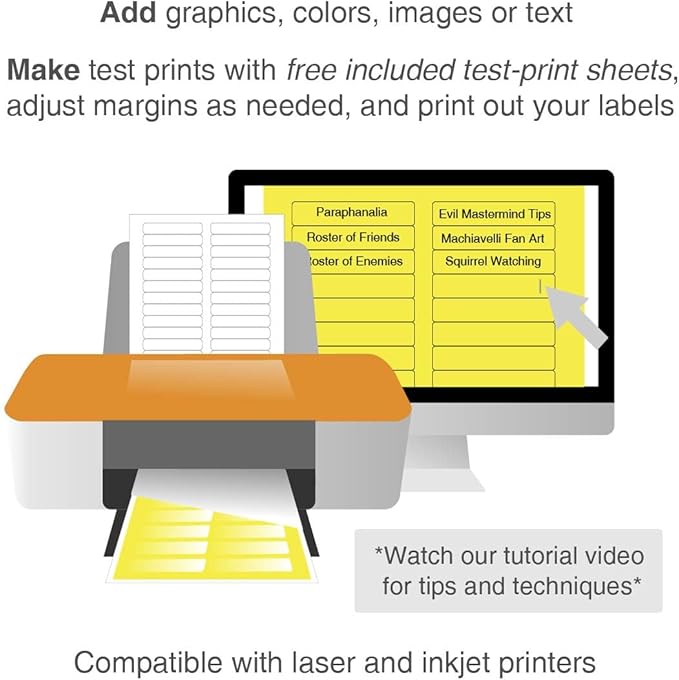 ChromaLabel 2/3" x 3-7/16" 0.66 x 3.56 Inch Printable Labels, Compatible with Laser and Inkjet Printers, 750 Stickers per Pack, 25 Sheets, White