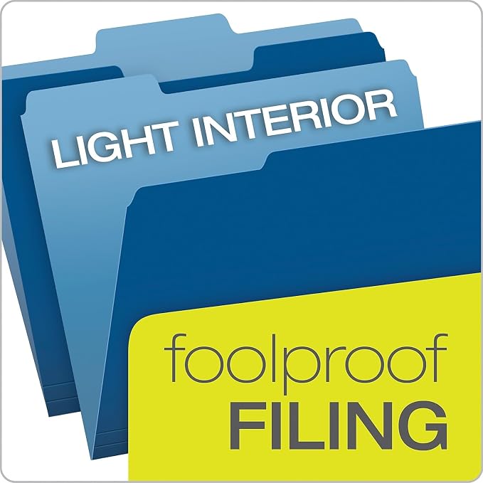 Pendaflex 15213NAV Colored File Folders, 1/3 Cut, Letter Size, Navy, 100/Box