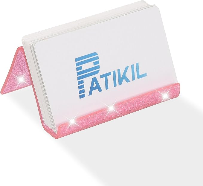 PATIKIL Business Card Holder for Desk, 2Pcs Acrylic Business Card Holders Shine Card Stand Organizer Cards Display for Office Exhibition, Pink/Purple