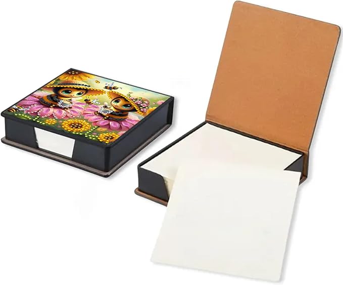 Bee Diamond Painting Note Box Memo Pad Holder, Diamond Art Sticky Notes Organizer for Desk, Aesthetic Stationery Storage Case for Office,School Supplies (Bee)