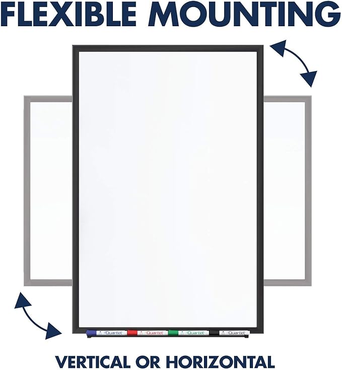 Quartet Dry Erase White Board 96"W x 48"H Non-Magnetic Whiteboard, Total Erase, Black Aluminum Frame (S538B)