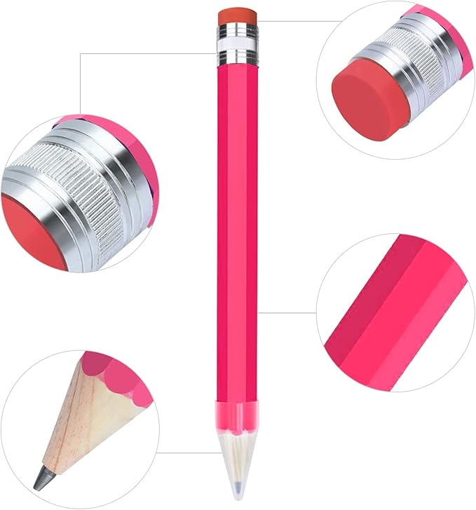 BUSHIBU Giant Pencils for Prop/Gifts/Decor - 14 Inch Jumbo Wooden Big Novelty Pencil with Cap for Schools and Homes (Pink)