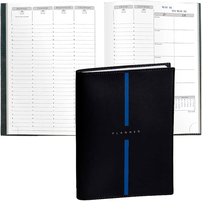 Exacompta 2026 Visual - Weekly/Monthly Planner - 12 Months, Jan. to Dec. - 6 x 8 1/4" - Grained Faux Leather Billy Black Cover- Time Management Appointment Organizer