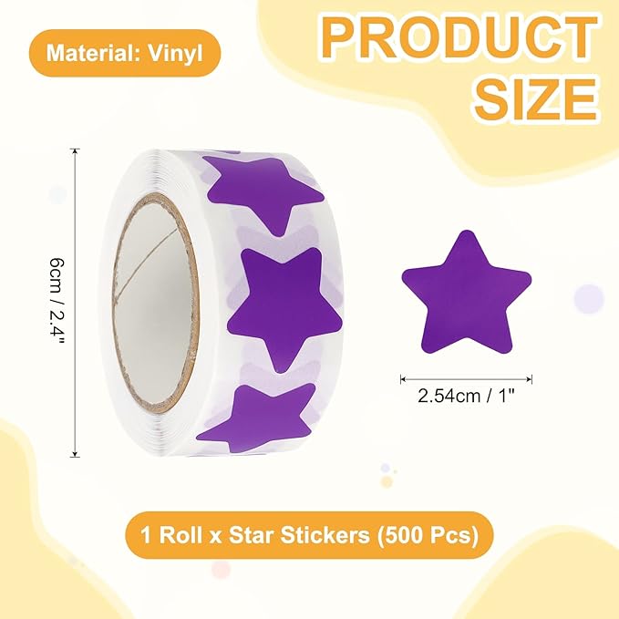 PATIKIL Star Stickers Roll 1", 500 Pcs Self-Adhesive Reward Stickers for Classroom Teacher Supplies and DIY Craft, Purple