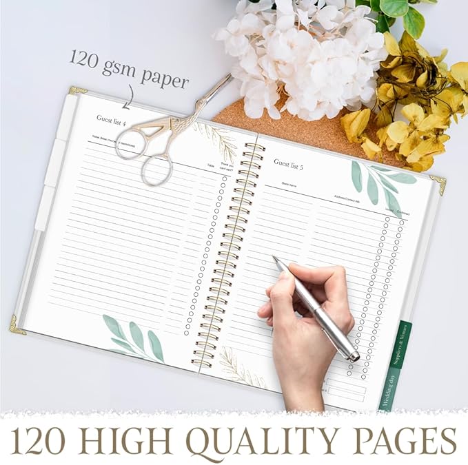 Wedding Planner Book & Organizer – 132-Page Bridal Planning Binder with 18-Month Countdown Calendar, Budget, Checklist & Vendor Pages – Engagment & Bride Gift - Elegant Floral Design