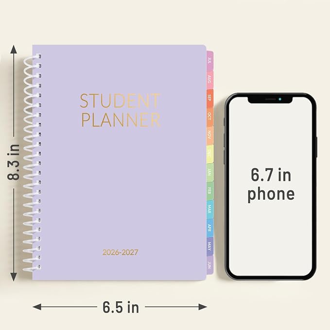 Student Planner 2026-2027, SUNEE Academic Weekly & Monthly Plan Book, Jul. 2026 - Jun. 2027, 6.5"×8.3" Middle & High School Planner, Lesson Plan Book with Week's Goals, Bookmark, Monthly Tabs, Purple