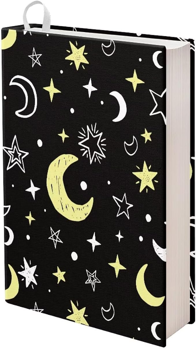 Dreaweet Stretchable Book Covers with Moon and Stars Print,Jumbo Book Sleeves for Hardcover Books Textbooks up to 9 x 11 Inches, Reusable,Washable and Protective Textbook Covers for School Kids