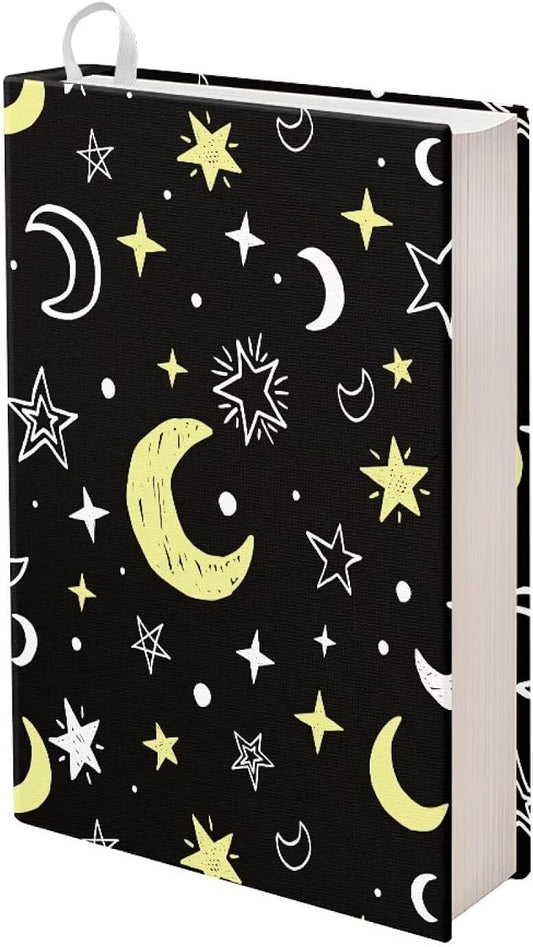 Dreaweet Stretchable Book Covers with Moon and Stars Print,Jumbo Book Sleeves for Hardcover Books Textbooks up to 9 x 11 Inches, Reusable,Washable and Protective Textbook Covers for School Kids