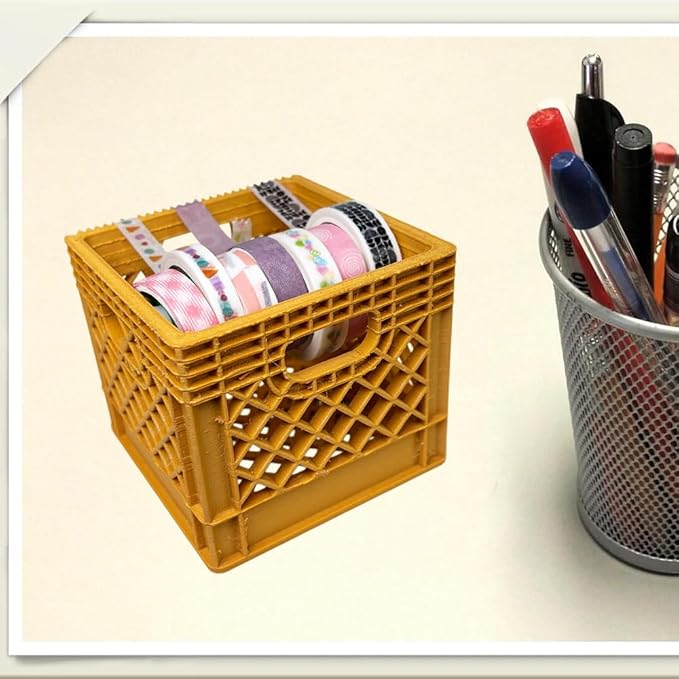 Mini Milk Crate Washi Tape Dispenser - Cute Art Wrapping Paper Cutter - Fun Desk Accessories- Unique Unusual Crafting Storage - Useful Novelty Practical Gag Gifts Vintage Decor Accents