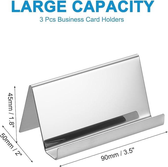 PATIKIL Business Card Holder for Desk, 3Pcs Business Card Holders Stainless Steel Card Stand Organizer Cards Display for Office Exhibition, Silver Tone