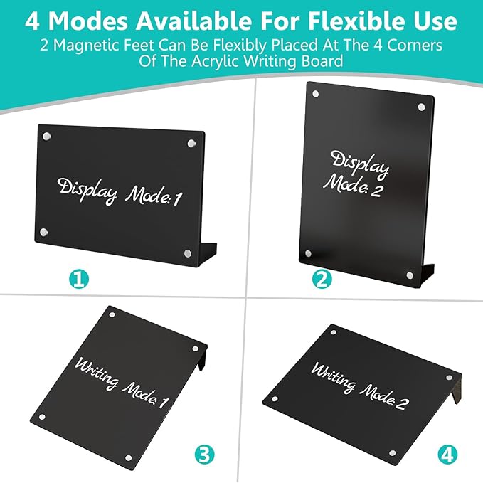 2PCS Black Acrylic Weekly Dry Erase Board with Stand for Desk, 12x8 Small Desktop Whiteboard Magnetic Fridge Calendar Memo Board, Daily Planner Blackboard Easel for Office, School