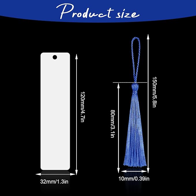 Tenare 30 Pieces Sublimation Blank Bookmarks Metal Heat Transfer Aluminum Bookmarks Bulk with Hole and Colorful Tassels for School Birthday Wedding DIY Projects and Gift Tag
