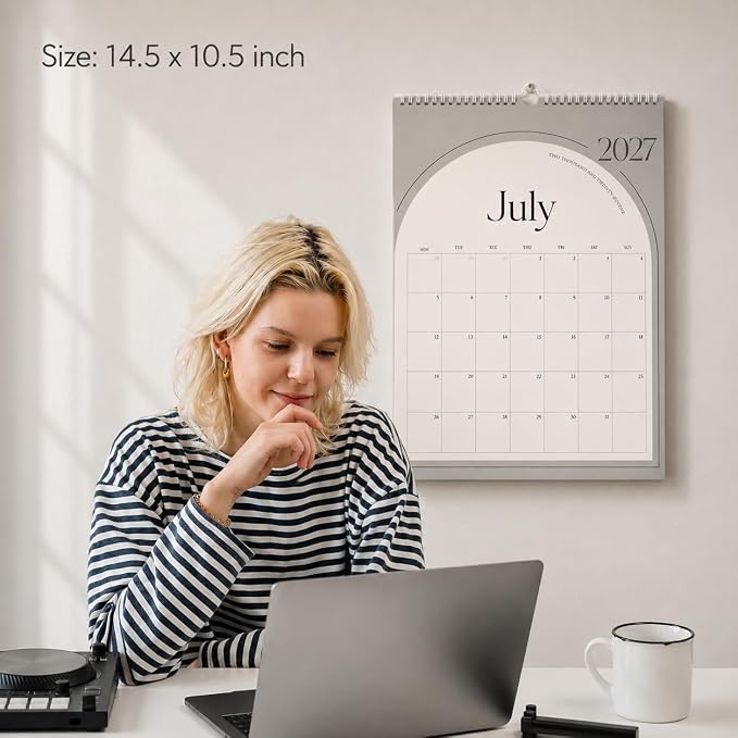 Aesthetic Wall Calendar 2026, 18 Monthly Vertical Calendar July 2026 to December 2027, 15" x 10" Modern Wall Hanging Calendar for School, Home, Office for Monthly Organizing & Planning (Green Vertical )