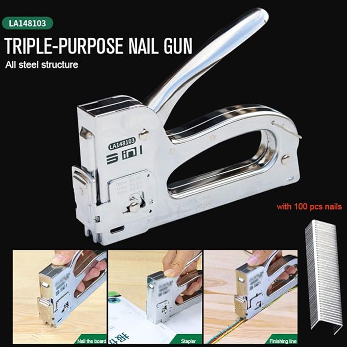 Stapler, Desktop Stapler, Mini Stapler fashion stapler Nail Gun Upholstery Framing Rivet Staple Guns Kit Furniture Stapler For Wood Door Nailers Rivet Tool Gift With Needles office supplies (Color : B