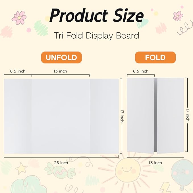 4 Pack Trifold Poster Board, 17x26 Inches White Presentation Board, Portable Display Board for Science Fair, School DIY Project and Business Exhibitions