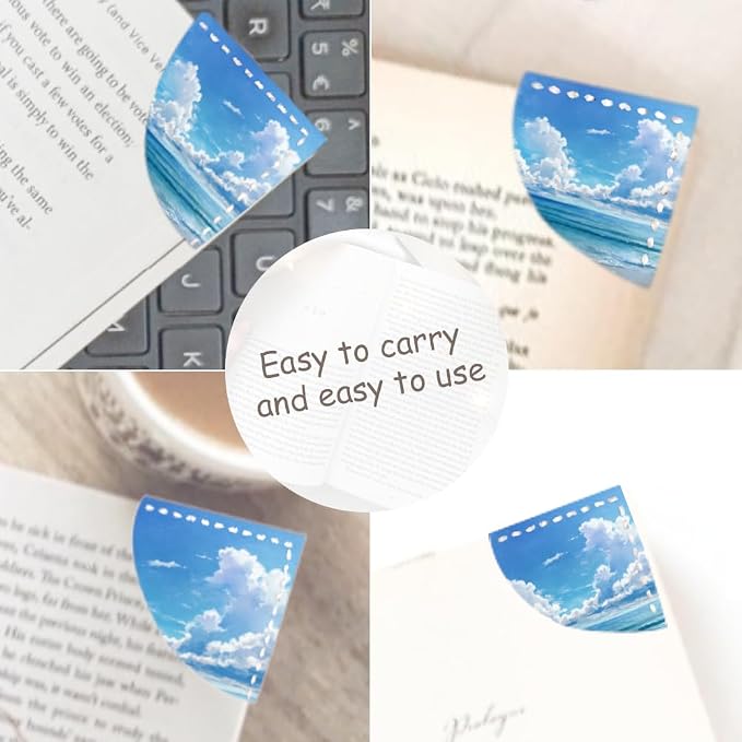 2PCS PU Leather Bookmarks 3.5x3.5 Inch Ocean Sky Cloud Design | PU leather bookmarks with ocean sky cloud design for beach novels, travel notes, summer reading and sea lovers.