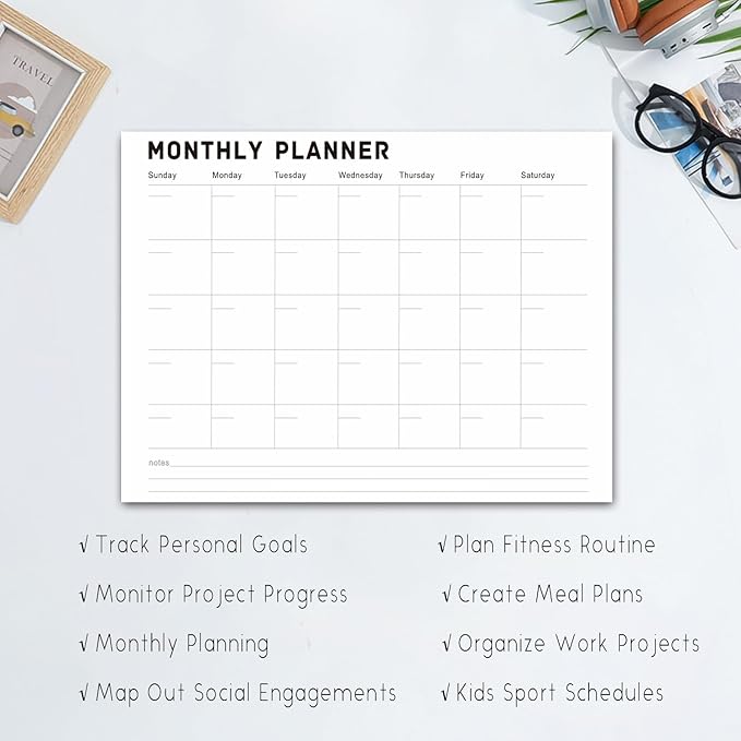 Monthly Planner Notepad - Undated Monthly Planner with 52 Sheets Monthly Calendar Notepad,Desk Planner for calendars, planners & organizers,A4,8" x 11",52 Sheets