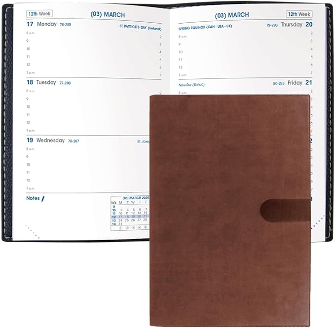 Quo Vadis 2026 Sapa X - Weekly Planner - 12 Months, Jan. to Dec. - 3 1/2 x 5 1/4" - Smooth Faux Suede Texas Chocolate Covers - Productivity Time Management Organizer
