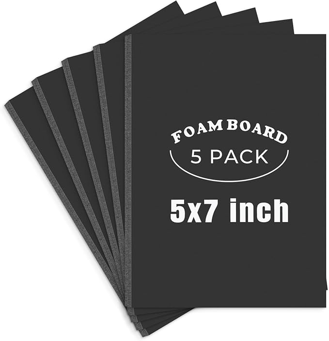 AUEAR, 5 Pack 5x7 Black Foam Boards, Foam Core Poster Board for Display, Mounting, Print, Presentation and Projects, 3/16'' Thick