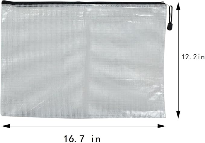 2 PCS Mesh Zipper Pouch Bags, Plastic Water-Resistant File Bags, for Office, School, Board Game, Puzzles, Travel Accessories, and Home Organization (Black, 16.7 x 12.2 in)