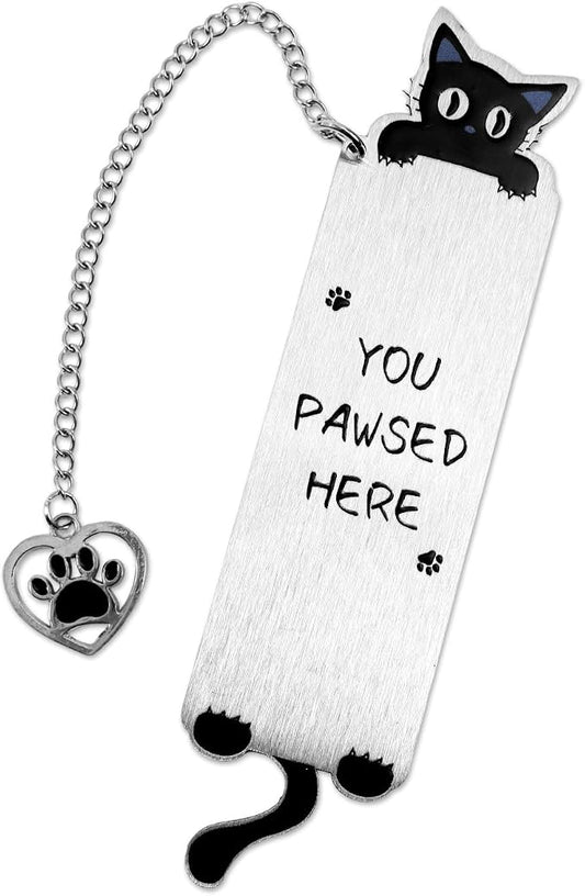 Black Cat Bookmark for Reading Women, Inspirational Funny Cute Metal Book Mark You Pawsed Here Bookish Gifts Reading Marker Accessories for Men Women Book Lovers (Cat Tail)