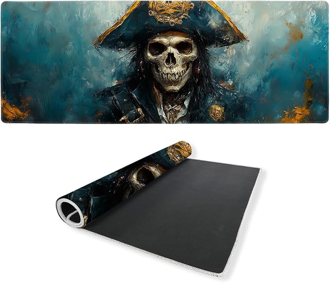 Ghost Gaming Mouse Pad Large Desk Mat Skeleton Pirate Naval Captain Skull Mousepads Computer Keyboard Pad Mouse Mat Laptop Mat 31.5 x 11.8 Mouse Pads for Desk Home Office Gaming