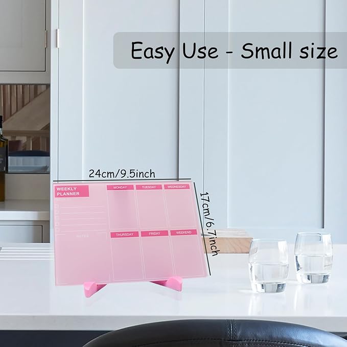 Desktop Thickened Acrylic Dry Erase Board, Weekly White Board with to Do List, Tabletop Whiteboard with Stand, Frameless Dry Erase Pink White Board，9.5"x6.7" for Office, Home, School(Desktop-PK-1724)