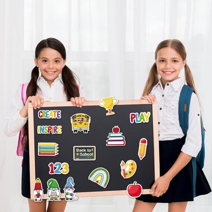 60 Pieces Back to School Cutouts Bulletin Board Decoration, First Day of School Cutouts Colorful Apple School Bus Cardboard Craft Gnomes Cut-Outs for School Classroom Kindergarten Party Supplies