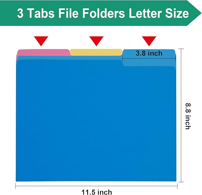 pmybupo Blue File Folders 8.5 x 11 Inch,1/3 Cut Tab Two Tone Colored File Folders Letter Size,School Business Office Folders for Document-18 Pack